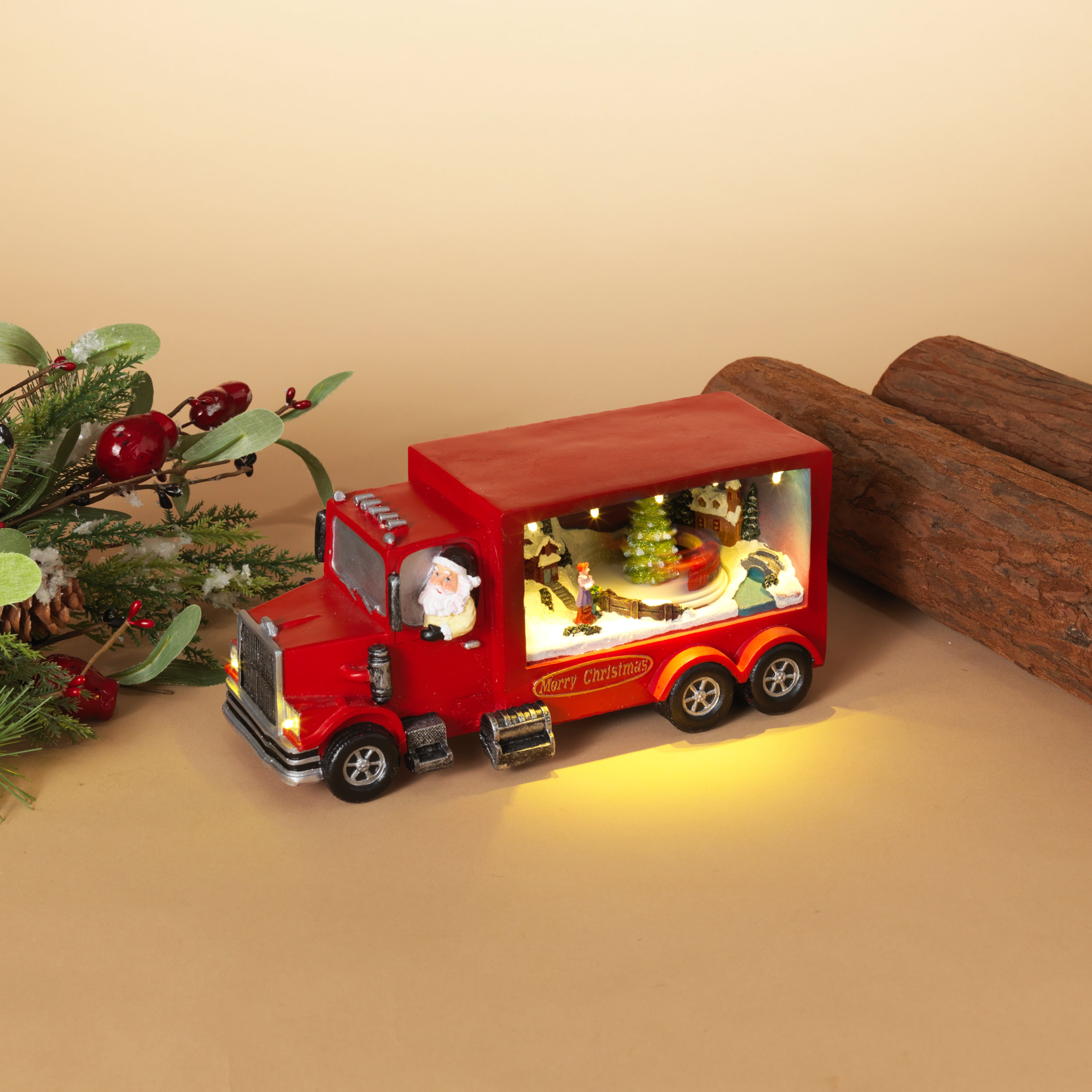 Joyful 9.8 in L Battery Operated Lighted Holiday Truck with Moving Scene